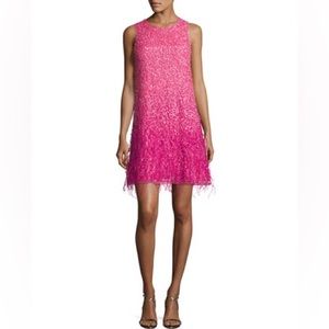 Parker Hot Pink Ombre Feather Shift Dress